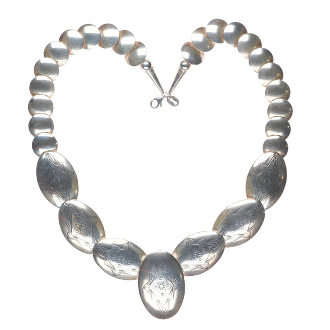 20" QT Shop Southwestern sterling silver pillow bead necklace w/stamped designs