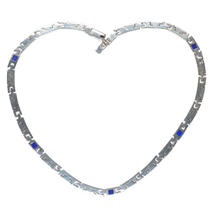 18" Retro Mexican sterling silver Lapis inlaid link necklace