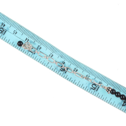 17" Southwestern sterling silver onyx, lab opal arrowhead form pendant necklace