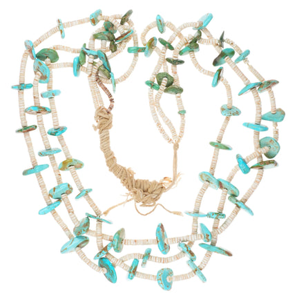 30" Vintage Santo Domingo turquoise/shel 3 strand heishi necklace