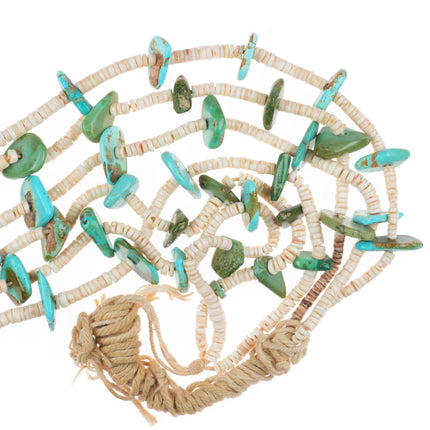 30" Vintage Santo Domingo turquoise/shel 3 strand heishi necklace