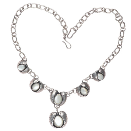 15.5" Vintage Herbert Tsosie Navajo sterling silver mother of pearl necklace