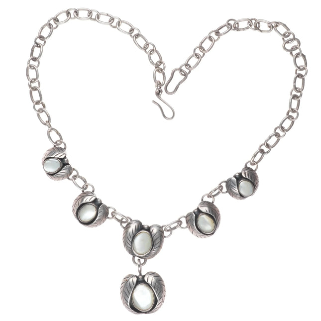 15.5" Vintage Herbert Tsosie Navajo sterling silver mother of pearl necklace