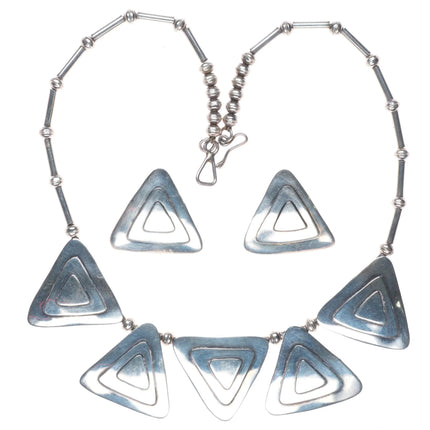17.5" JCJ Southwestern Modernist sterling silver bib necklace w/earrings