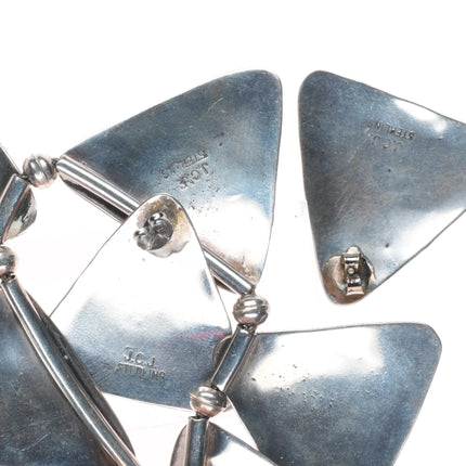 17.5" JCJ Southwestern Modernist sterling silver bib necklace w/earrings