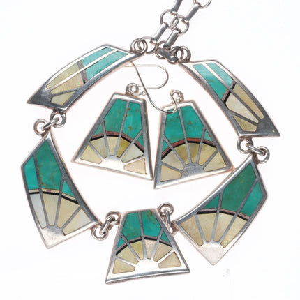 Teme Southwestern sterling silver turquoise/mother of pearl necklace/earrings