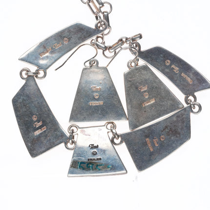 Teme Southwestern sterling silver turquoise/mother of pearl necklace/earrings