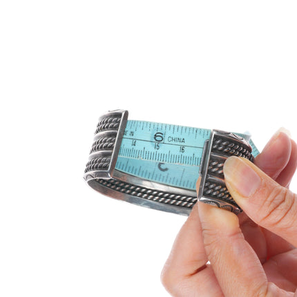 6.6" c1940 Big Zuni turquoise channel inlay sterling silver 3 row cuff bracelet