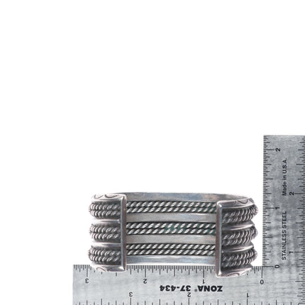 6.6" c1940 Big Zuni turquoise channel inlay sterling silver 3 row cuff bracelet