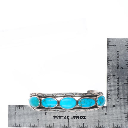 6" 30s-40's Navajo carinated sterling silver turquoise row cuff bracelet