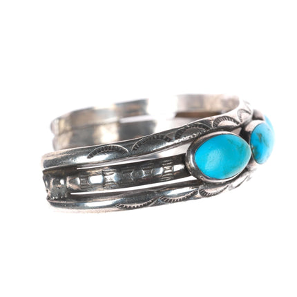 6" 30s-40's Navajo carinated sterling silver turquoise row cuff bracelet