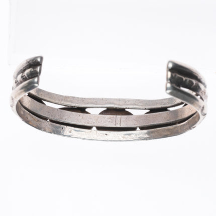 6" 30s-40's Navajo carinated sterling silver turquoise row cuff bracelet