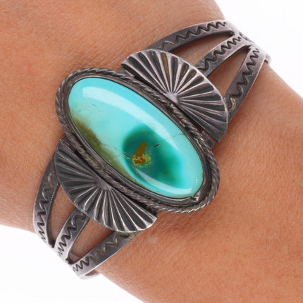 6.2" 1940's Navajo hand stamped sterling silver Royston turquoise cuff bracelet