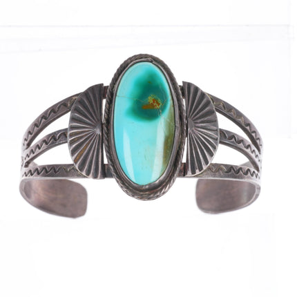 6.2" 1940's Navajo hand stamped sterling silver Royston turquoise cuff bracelet
