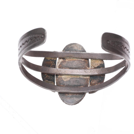 6.2" 1940's Navajo hand stamped sterling silver Royston turquoise cuff bracelet