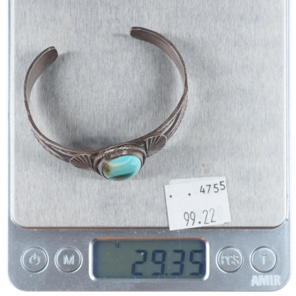 6.2" 1940's Navajo hand stamped sterling silver Royston turquoise cuff bracelet