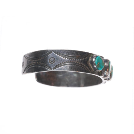 6.75" 30's-40's Navajo Vintage sterling silver turquoise row cuff bracelet