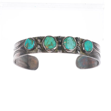6.75" 30's-40's Navajo Vintage sterling silver turquoise row cuff bracelet