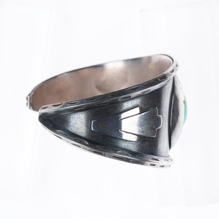7" 50's-60's Navajo carinated sterling silver shadowbox turquoise cuff bracelet