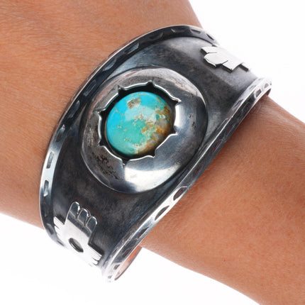 7" 50's-60's Navajo carinated sterling silver shadowbox turquoise cuff bracelet
