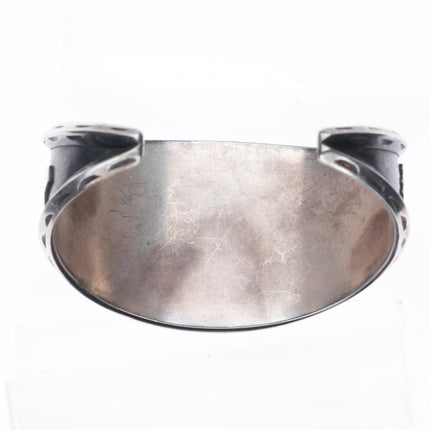 7" 50's-60's Navajo carinated sterling silver shadowbox turquoise cuff bracelet