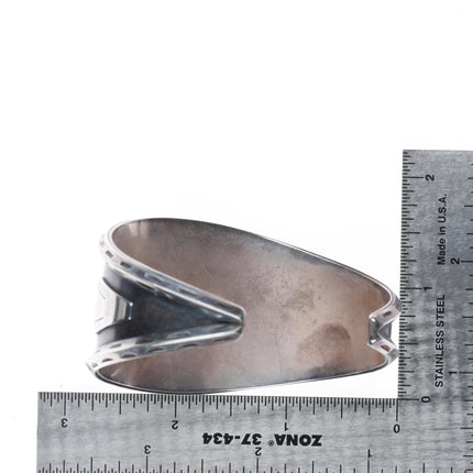 7" 50's-60's Navajo carinated sterling silver shadowbox turquoise cuff bracelet