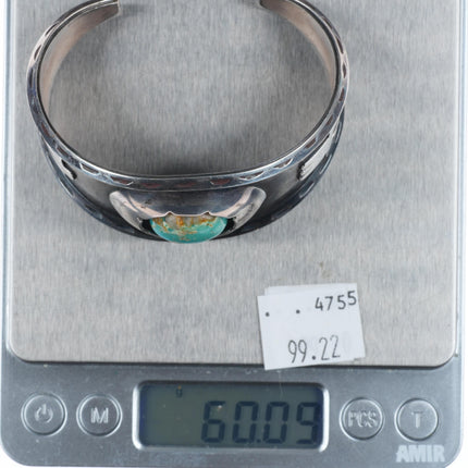 7" 50's-60's Navajo carinated sterling silver shadowbox turquoise cuff bracelet