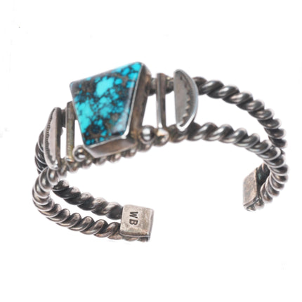 6" Vintage WB Navajo sterling silver spiderweb turquoise cuff bracelet