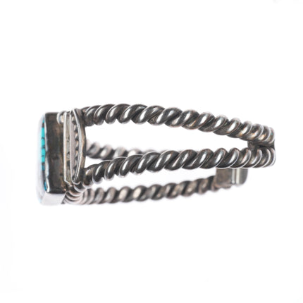 6" Vintage WB Navajo sterling silver spiderweb turquoise cuff bracelet