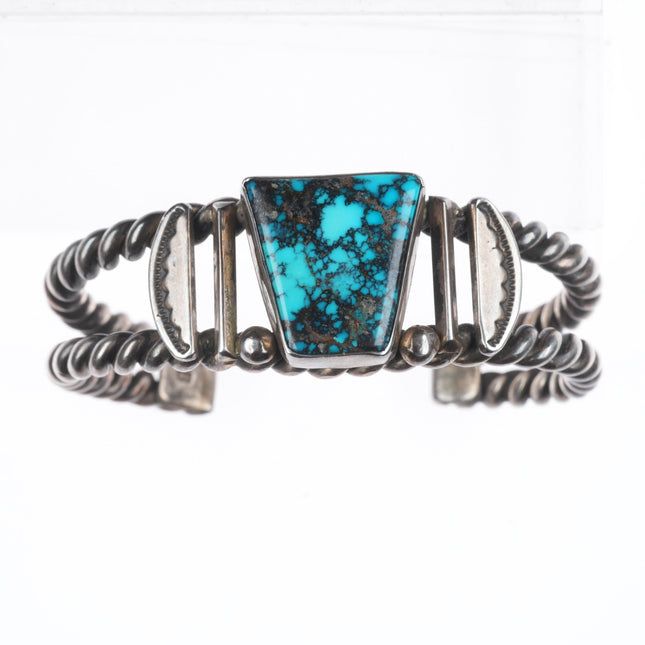 6" Vintage WB Navajo sterling silver spiderweb turquoise cuff bracelet