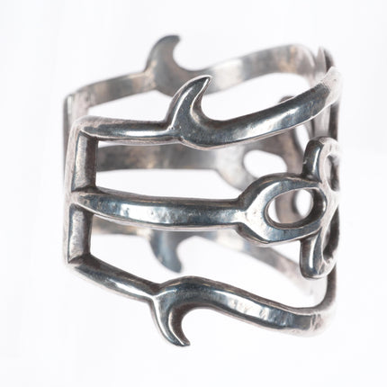 6.3" 30's-40's Navajo tufa cast sterling silver wide band cuff bracelet