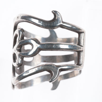 6.3" 30's-40's Navajo tufa cast sterling silver wide band cuff bracelet