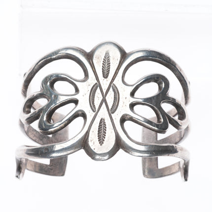 6.3" 30's-40's Navajo tufa cast sterling silver wide band cuff bracelet