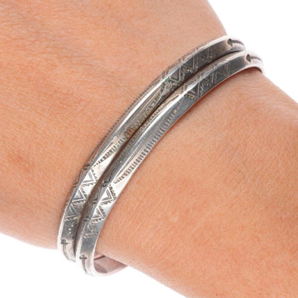 6.5" Antique Navajo ingot silver double carinated arrow stamped cuff bracelet