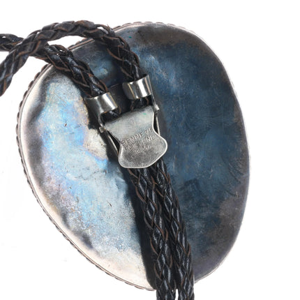 Big c1960 c-31 Navajo sterling silver spiderweb turquoise/coral bolo tie