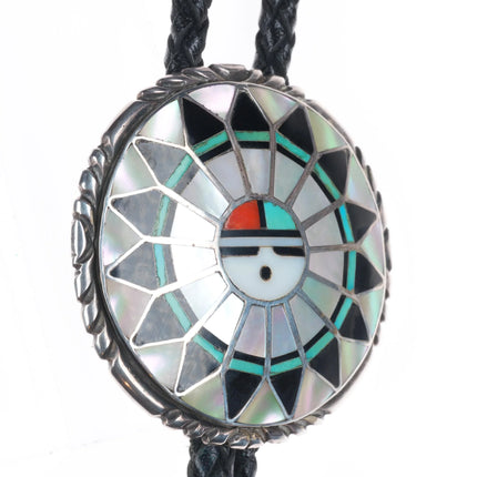 RLK Zuni Ralph and Lillie Kallestewa vintage sterling silver sunface bolo tie