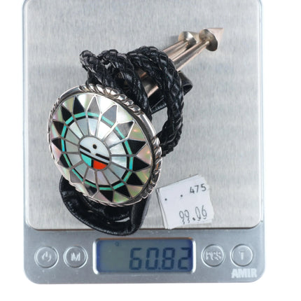 RLK Zuni Ralph and Lillie Kallestewa vintage sterling silver sunface bolo tie