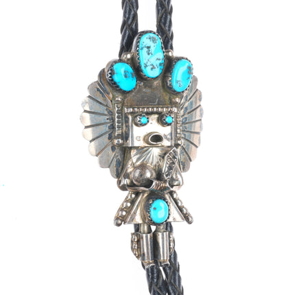 Vintage Doris Smallcanyon Navajo sterling silver Kachina bolo tie w/turquoise