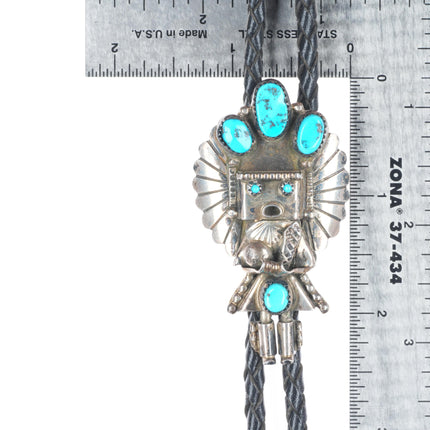 Vintage Doris Smallcanyon Navajo sterling silver Kachina bolo tie w/turquoise