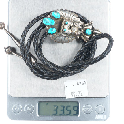 Vintage Doris Smallcanyon Navajo sterling silver Kachina bolo tie w/turquoise