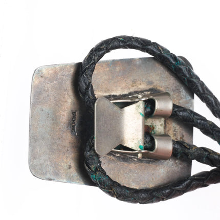 Vintage southwestern sterling silver enamel wolf howling at moon bolo tie