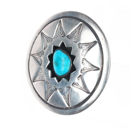 Big Vintage Navajo sterling silver shadowbox pin/brooch with turquoise