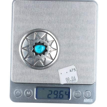 Big Vintage Navajo sterling silver shadowbox pin/brooch with turquoise