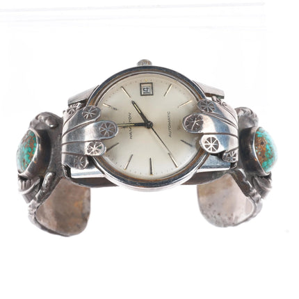 6.4" Vintage Navajo sterling silver watch cuff bracelet Hamilton Automatic