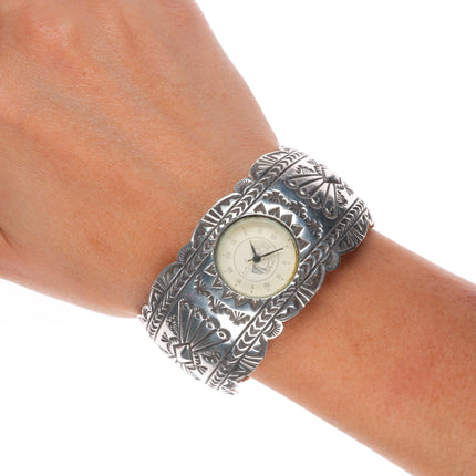 6.65" B Soce Navajo sterling silver heavy stamped watch cuff bracelet
