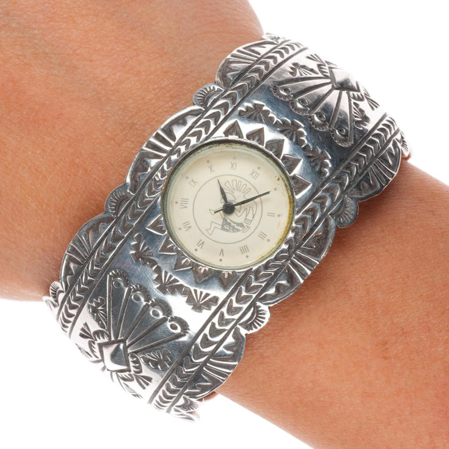 6.65" B Soce Navajo sterling silver heavy stamped watch cuff bracelet