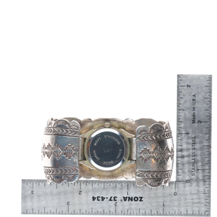 6.65" B Soce Navajo sterling silver heavy stamped watch cuff bracelet