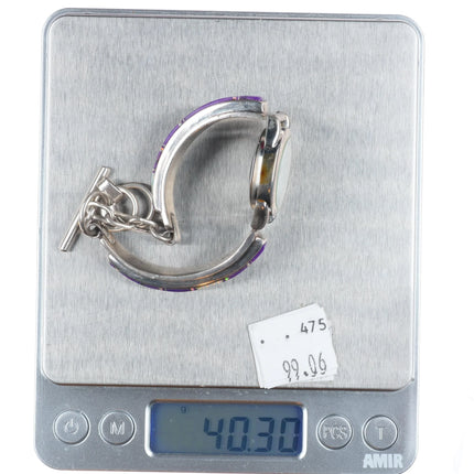 6.25"+ adjustable Navajo sterling silver sugilite/opal  inlay watch bracelet