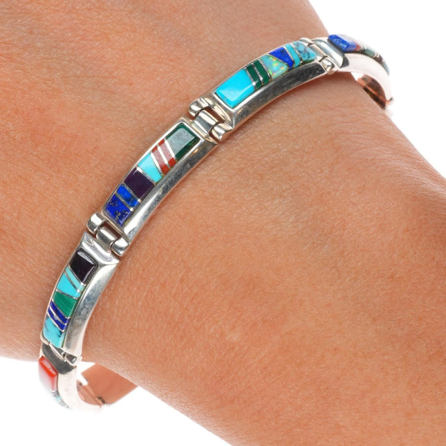 6.5" L Watson Navajo TSF sterling silver multi-stone inlay link bracelet