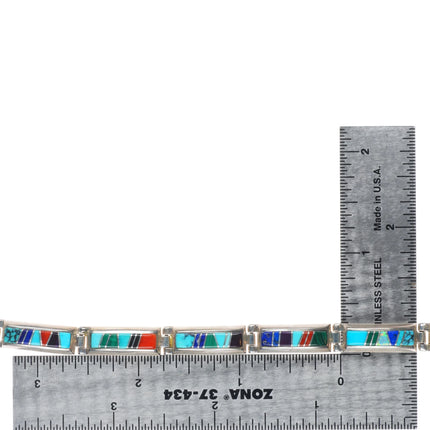 6.5" L Watson Navajo TSF sterling silver multi-stone inlay link bracelet